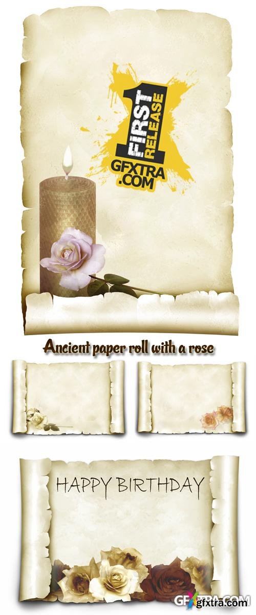 Stock Photo: Ancient paper roll with a rose