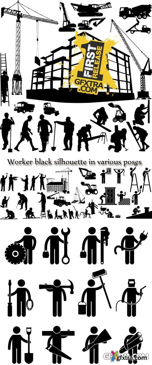 Stock: Worker black silhouette in various poses