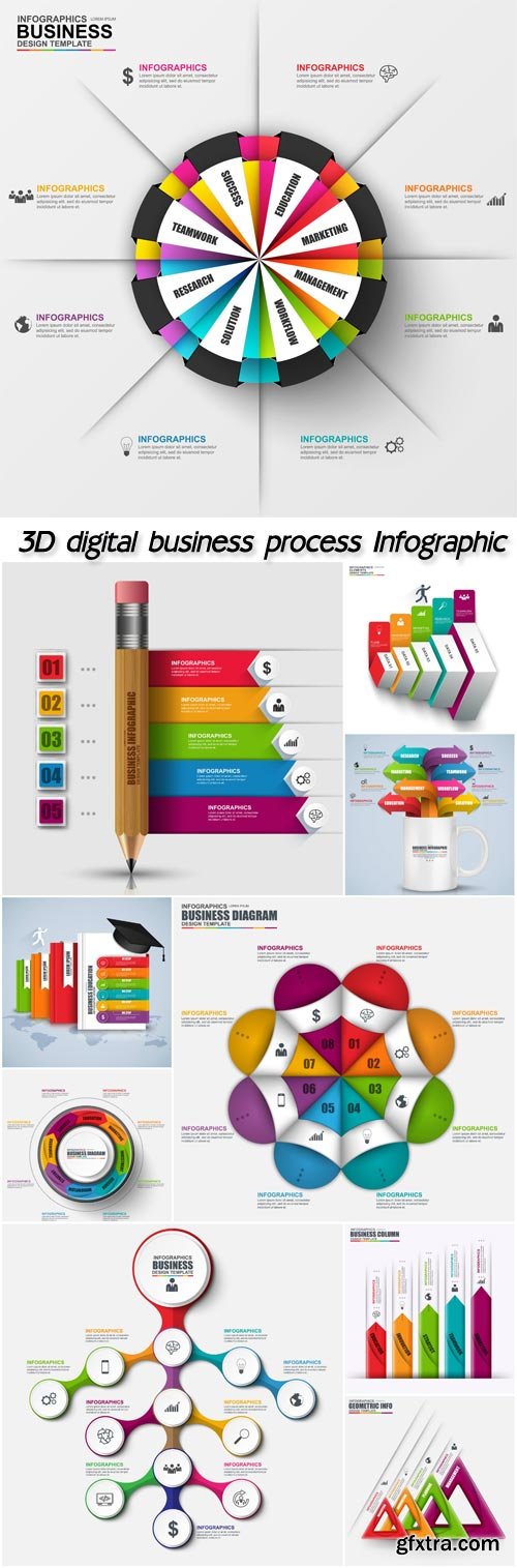 Abstract 3D digital business process Infographic