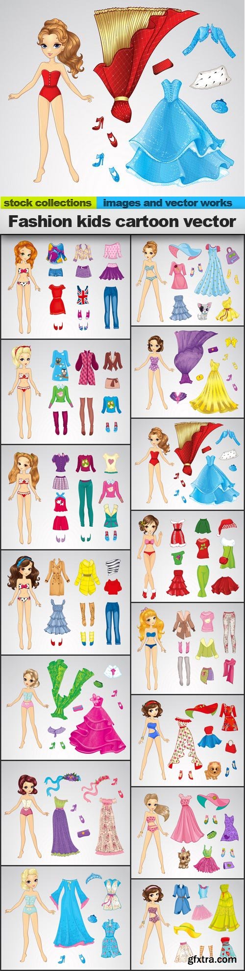 Fashion kids cartoon vector, 15 x EPS