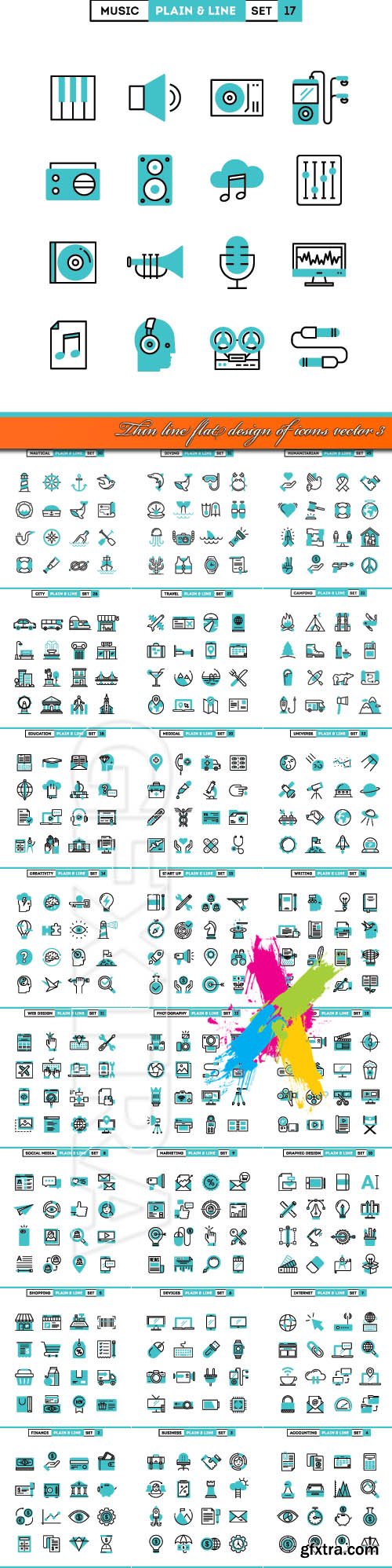 Thin line flat design of icons vector 3