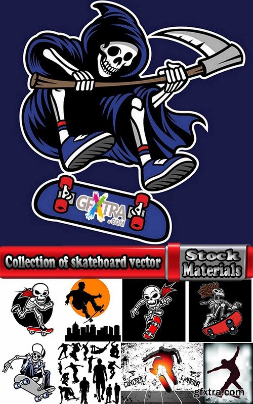 Collection of skateboard vector picture drawing for T-shirts 25 EPS