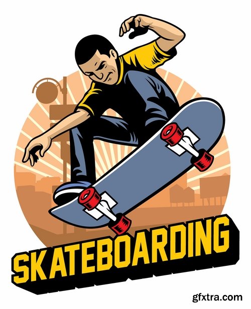 Collection of skateboard vector picture drawing for T-shirts 25 EPS