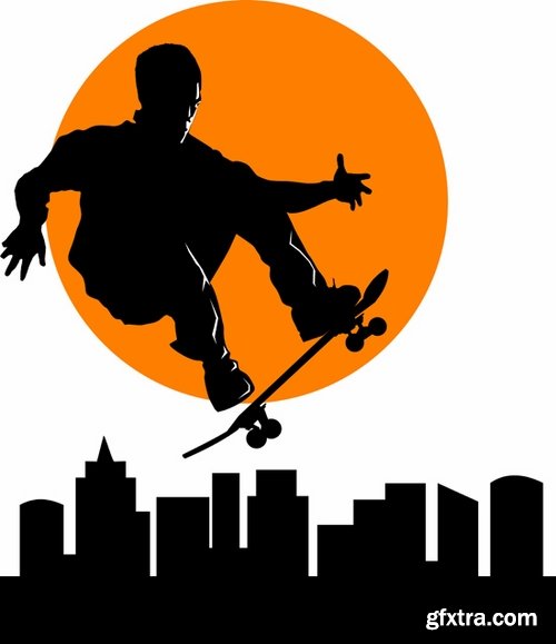 Collection of skateboard vector picture drawing for T-shirts 25 EPS