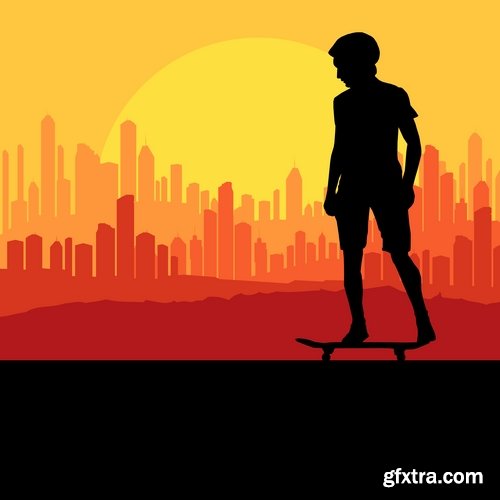 Collection of skateboard vector picture drawing for T-shirts 25 EPS