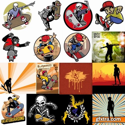 Collection of skateboard vector picture drawing for T-shirts 25 EPS