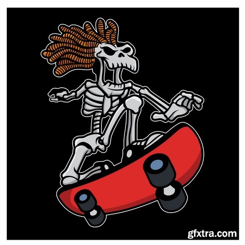 Collection of skateboard vector picture drawing for T-shirts 25 EPS