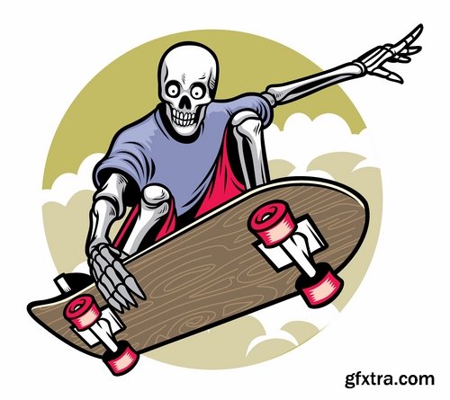 Collection of skateboard vector picture drawing for T-shirts 25 EPS