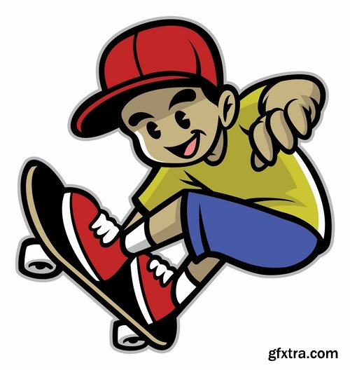 Collection of skateboard vector picture drawing for T-shirts 25 EPS