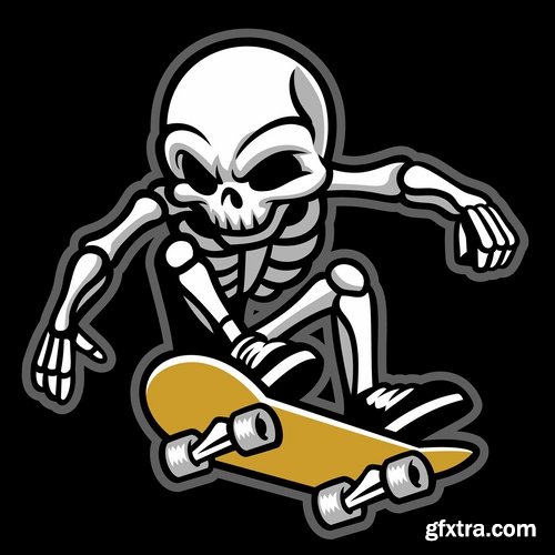 Collection of skateboard vector picture drawing for T-shirts 25 EPS