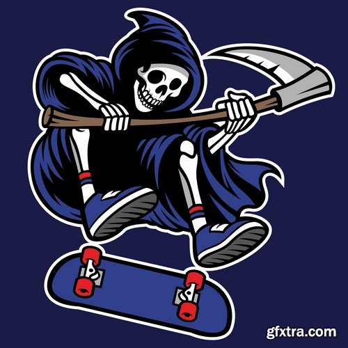 Collection of skateboard vector picture drawing for T-shirts 25 EPS