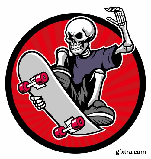 Collection of skateboard vector picture drawing for T-shirts 25 EPS