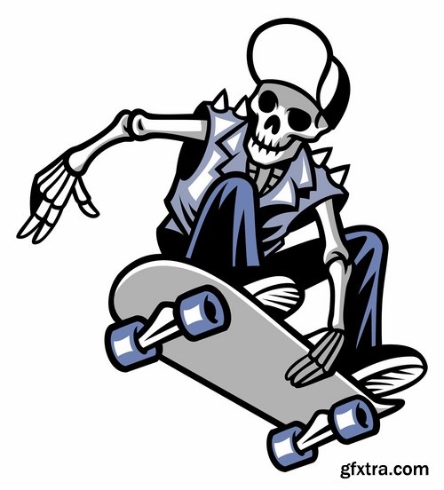 Collection of skateboard vector picture drawing for T-shirts 25 EPS