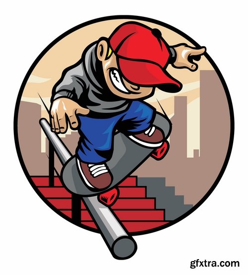 Collection of skateboard vector picture drawing for T-shirts 25 EPS