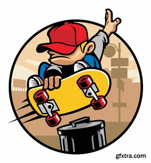 Collection of skateboard vector picture drawing for T-shirts 25 EPS