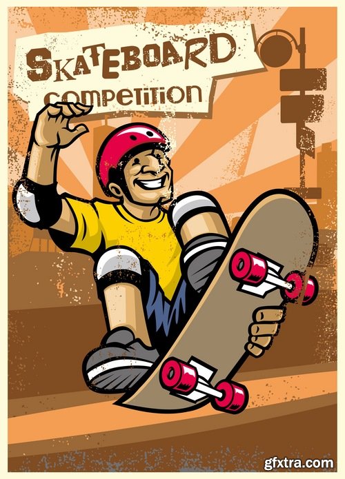 Collection of skateboard vector picture drawing for T-shirts 25 EPS