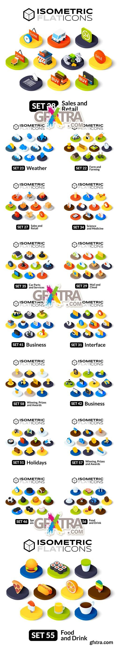 Isometric Icons Collection Vector