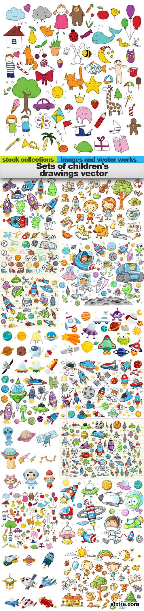 Sets of children's drawings vector, 15 x EPS