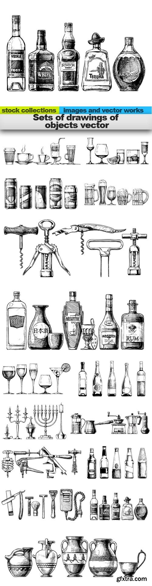 Sets of drawings of objects vector, 15 x EPS