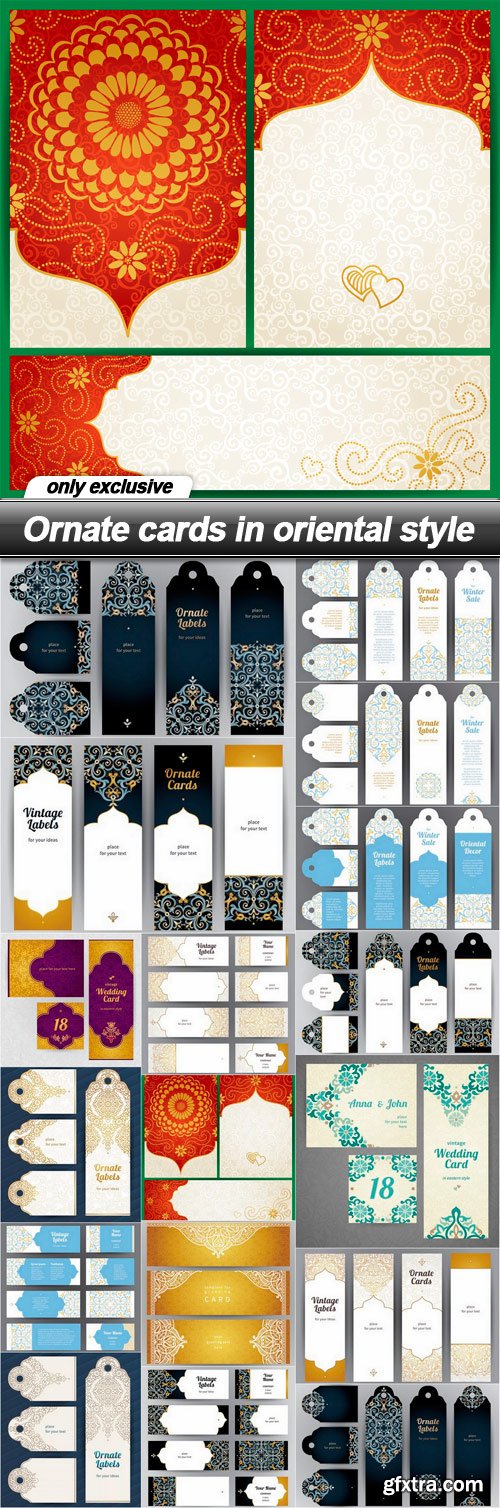 Ornate cards in oriental style - 17 EPS