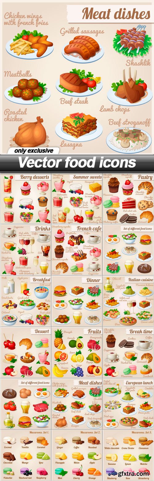 Vector food icons - 18 EPS