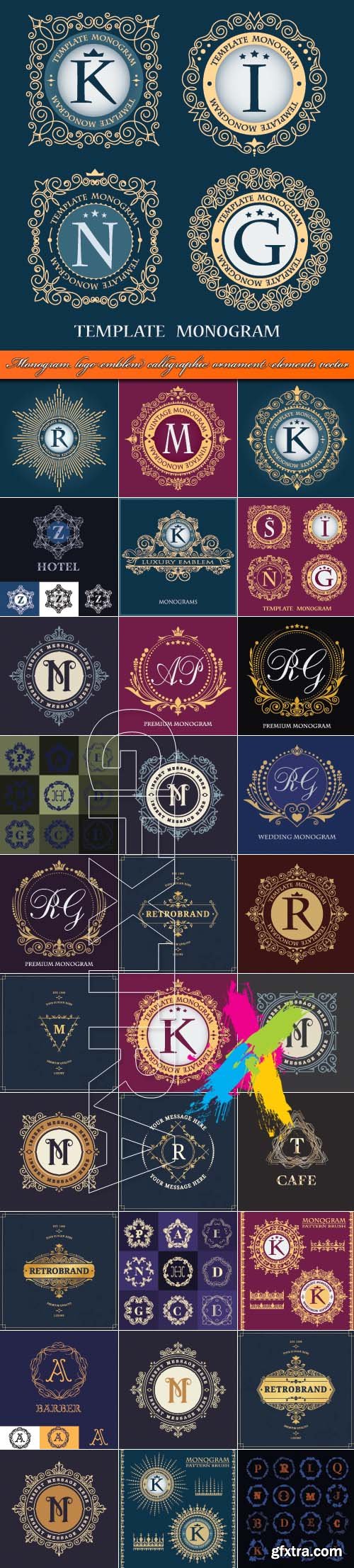 Monogram logo emblem calligraphic ornament elements vector