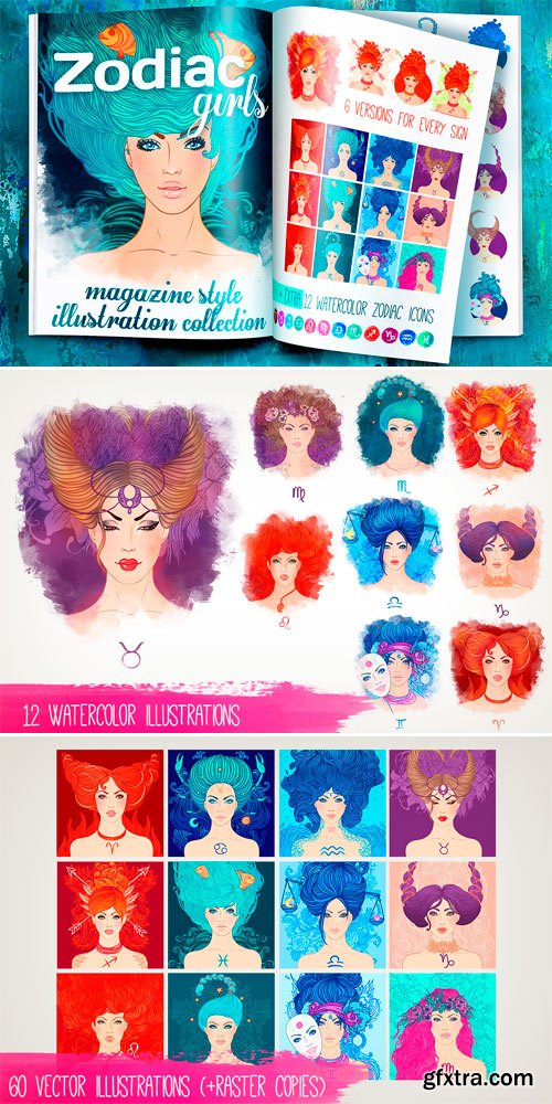 CM 155983 - Zodiac Girls Illustrations +Icon Set