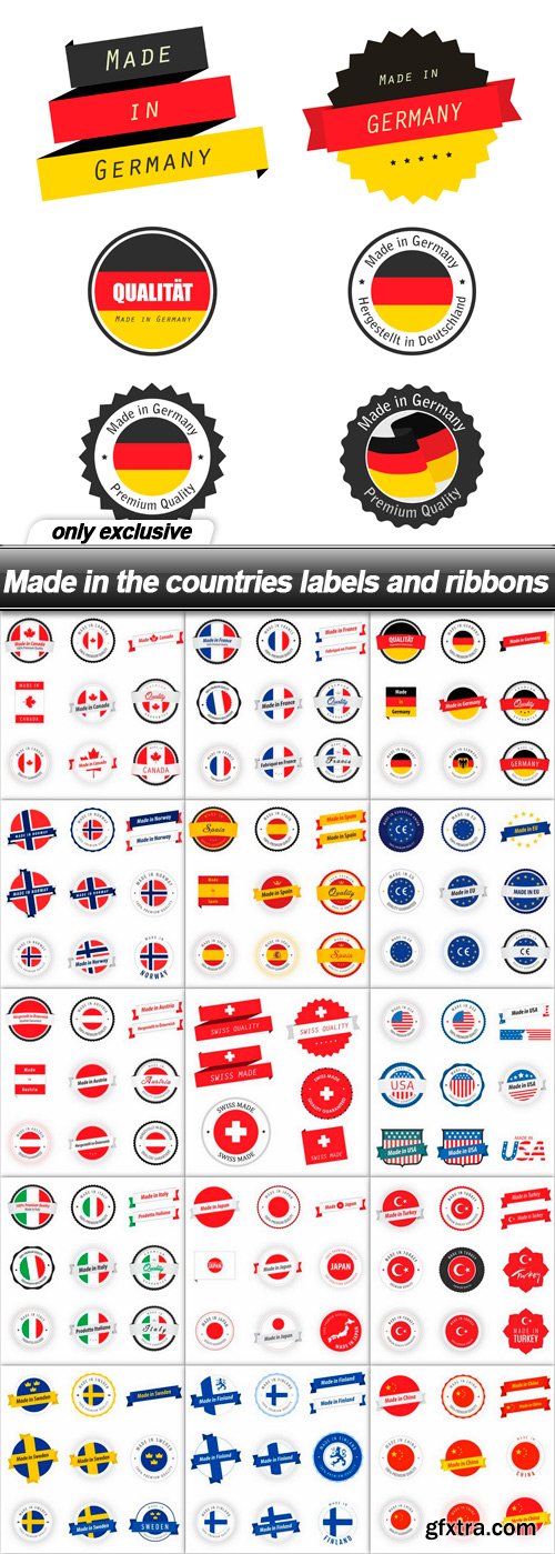 Made in the countries labels and ribbons - 16 EPS