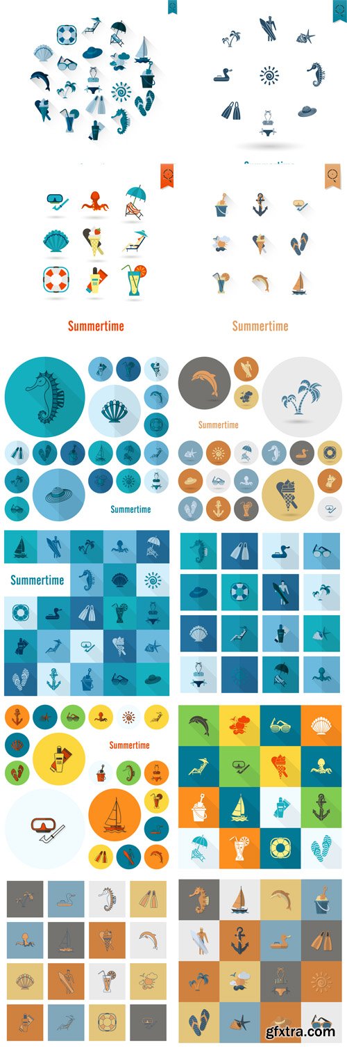 Summer and Beach Simple Flat Icons - Vectors A000017