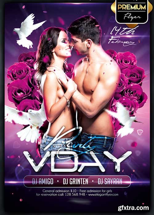 VDAY Party Flyer PSD Template + Facebook Cover