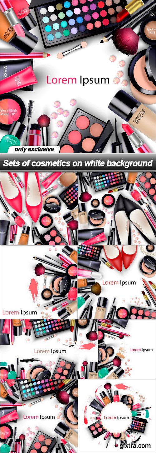 Sets of cosmetics on white background - 8 UHQ JPEG