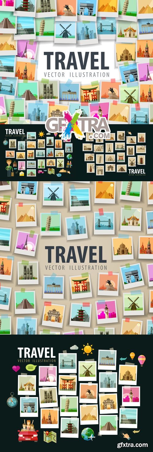 Travel Memories Cards Vector