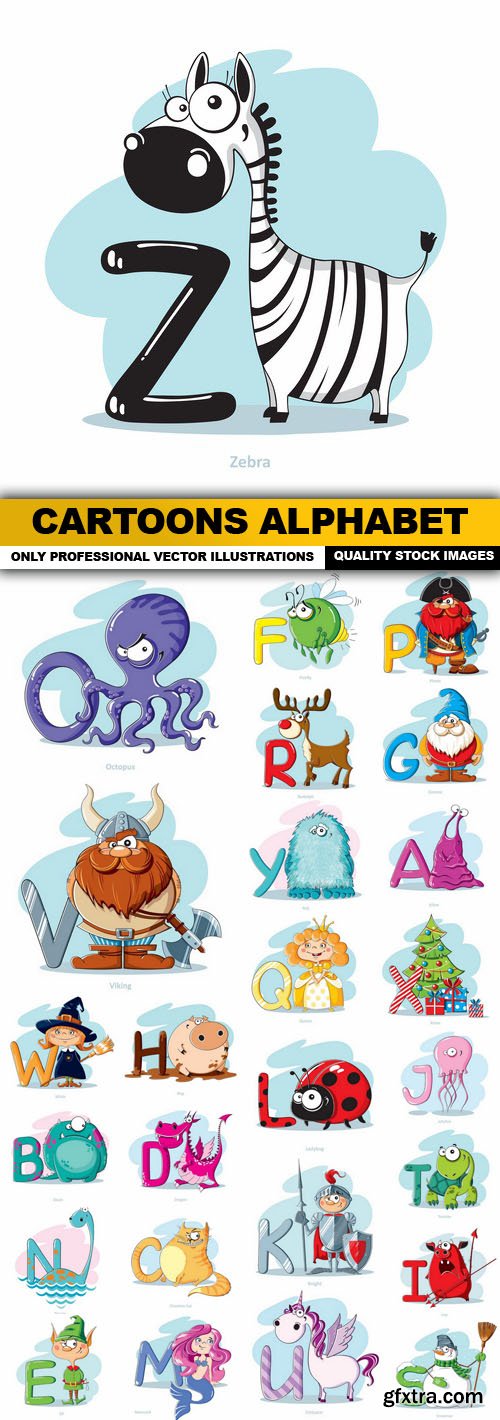 Cartoons Alphabet - 26 Vector