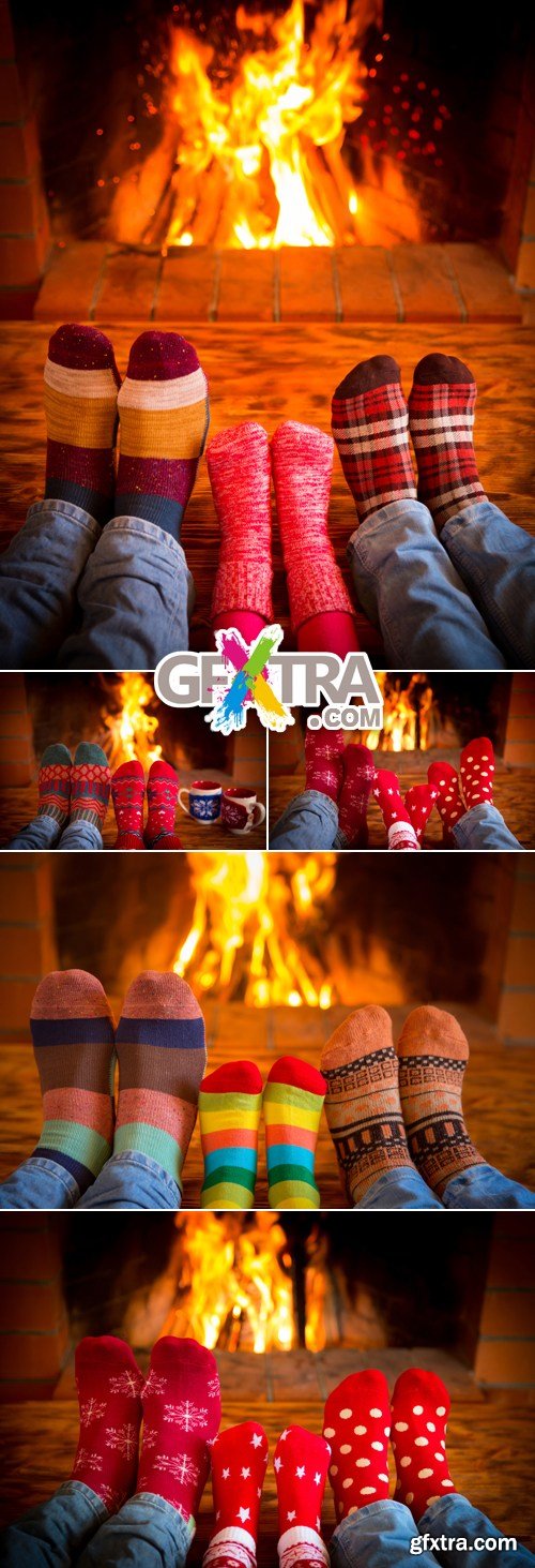 Stock Photo - Feets near Fireplace