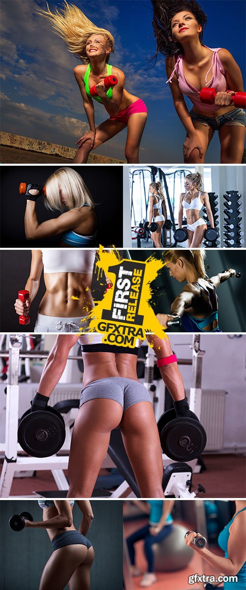 Stock Image Fitness woman workout gym lifting dumbbells