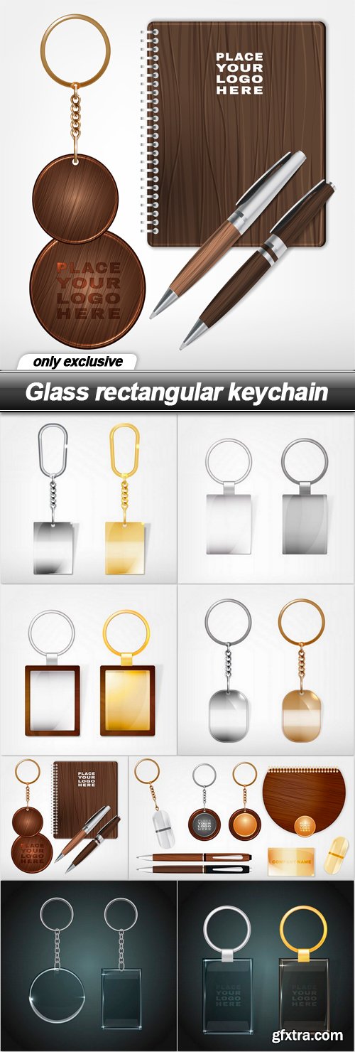 Glass rectangular keychain - 8 EPS