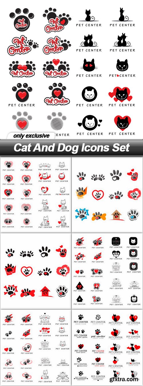 Cat And Dog Icons Set - 7 EPS