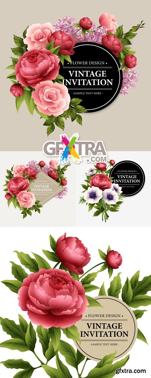 Vintage Floral Invitations Vector 7