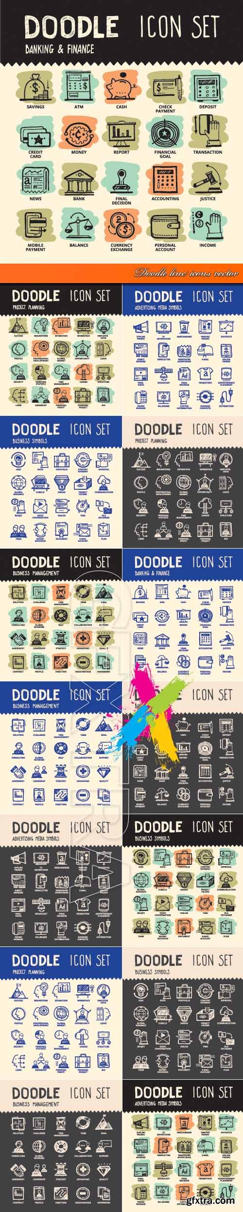 Doodle line icons vector