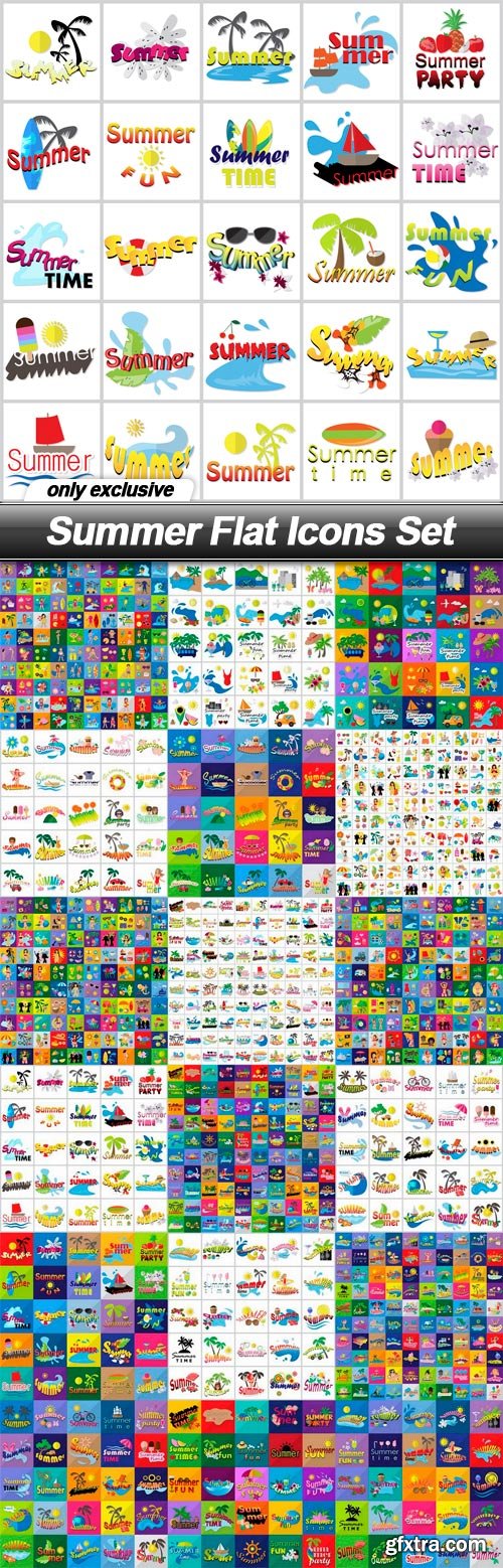 Summer Flat Icons Set - 18 EPS