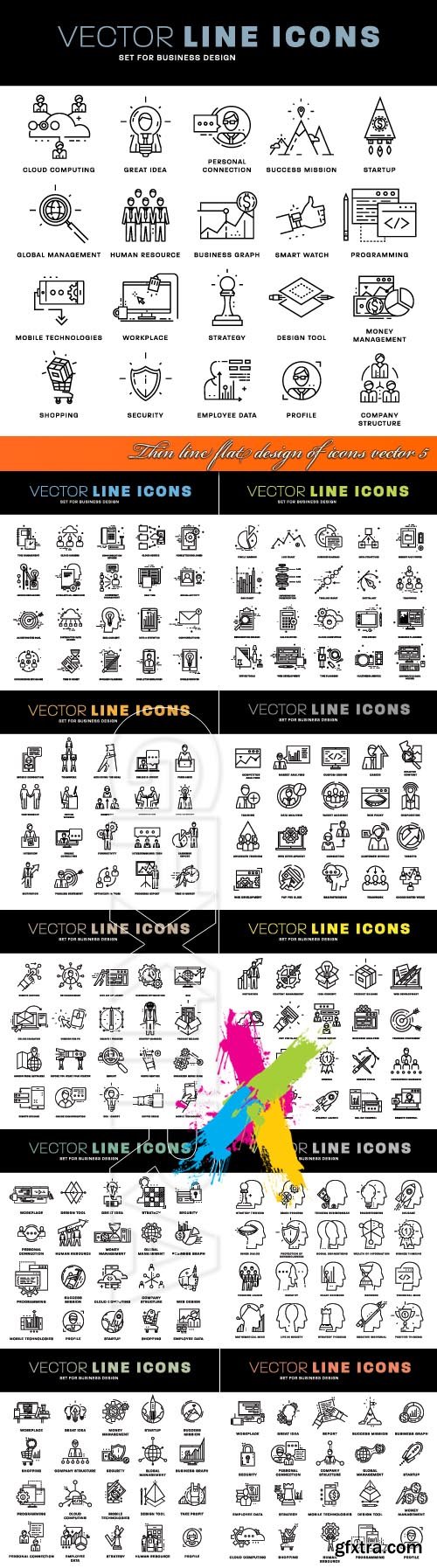 Thin line flat design of icons vector 5