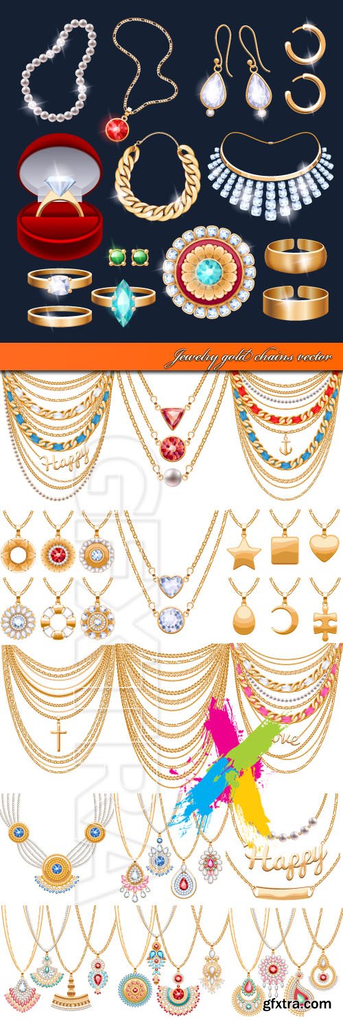 Jewelry gold chains vector