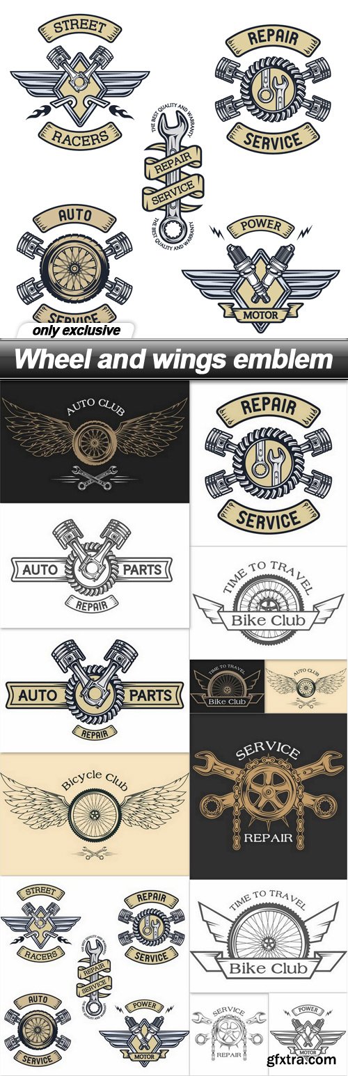 Wheel and wings emblem - 13 EPS