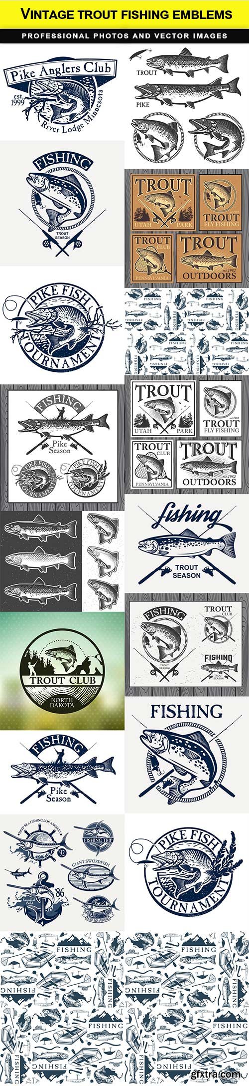 Vintage trout fishing emblems