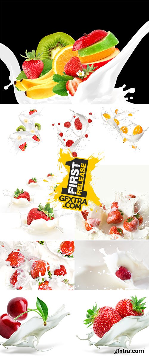 Stock Image Fruit and berry in cream splash