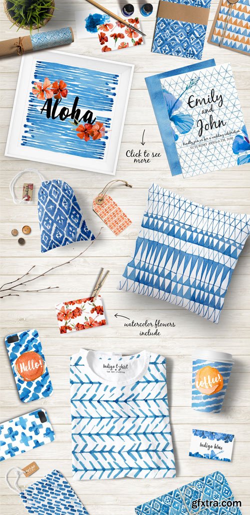 CM 433431 - Indigo Watercolour Patterns Pack