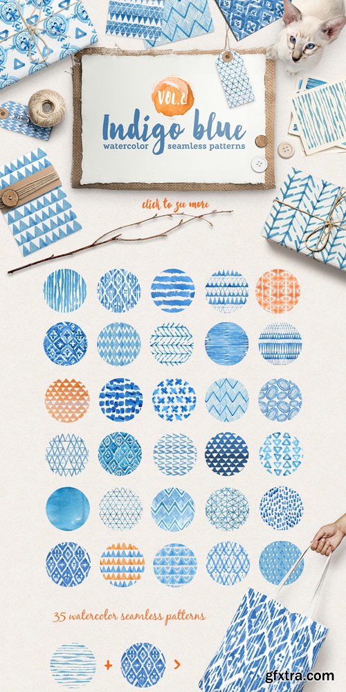 CM 433431 - Indigo Watercolour Patterns Pack