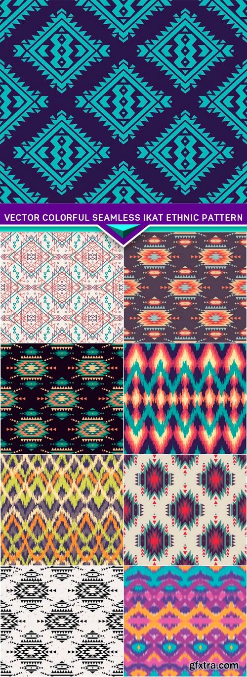 Vector colorful seamless ikat ethnic pattern 9x EPS