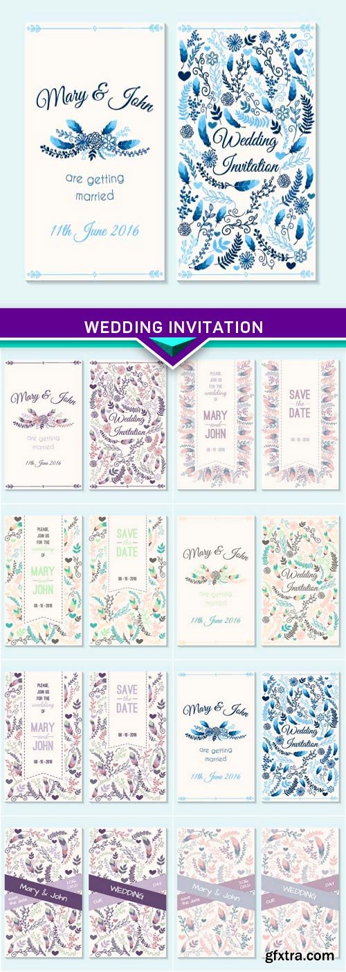 Wedding invitation, baby shower, menu, flyer, banner template 8x EPS