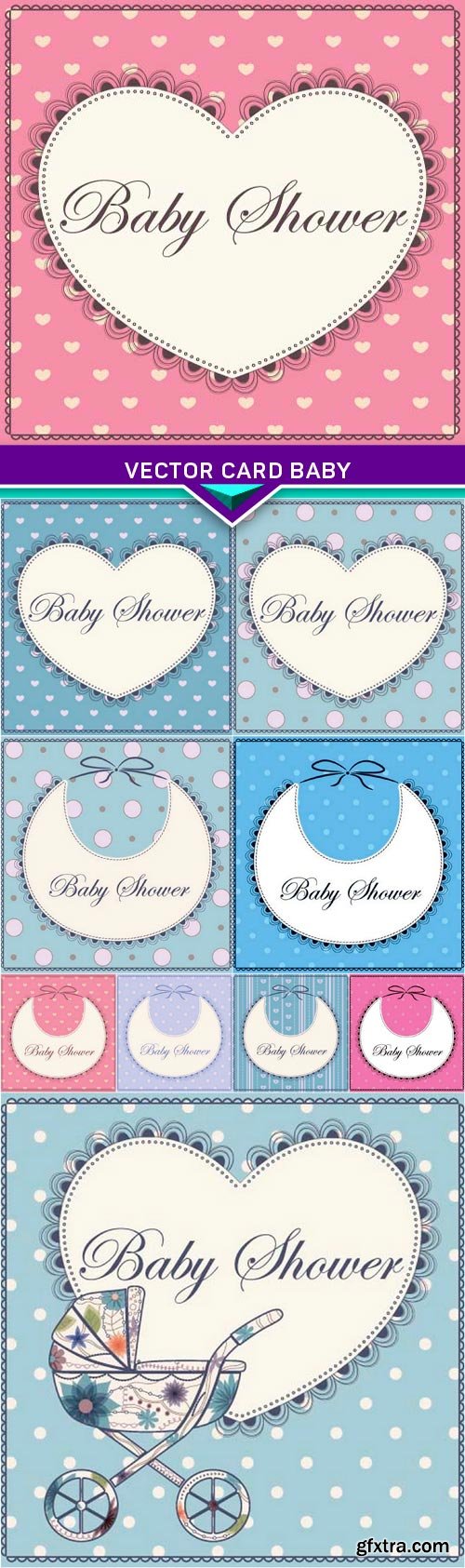 Vector card baby shower with heart pink vintage 10x EPS